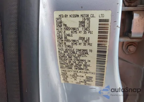 2003 Nissan Frontier Xe-V6 z USA, uszkodzony, nr VIN 1N6ED27T83C410258